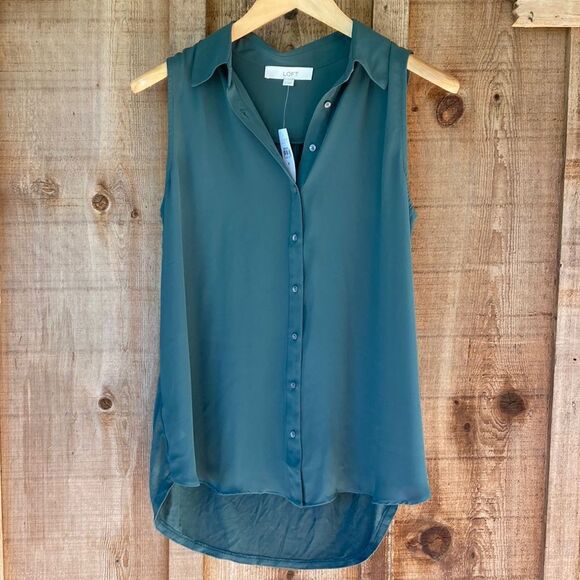 LOFT Button Down Sleeveless Blouse- Green - Picture 1 of 7